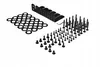 A collection of black metal hardware, including brackets, screws, and washers, laid out on a white background. Produktbild-Vorschau