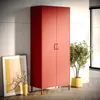 A red wardrobe stands against a light gray wall with a framed picture and a potted plant nearby. Náhľad obrázku produktu