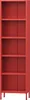 A red metal bookshelf with five shelves, shown from the front against a white background. Voir les images du produit