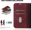 Diagram showing the layers of a phone case and its RFID blocking feature, along with icons indicating anti-theft and RFID blocking. Produktbild-Vorschau