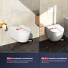Two wall-mounted toilets are shown side-by-side, with dimensions and model numbers indicated. Produktbild-Vorschau