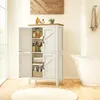 A bathroom cabinet filled with toiletries and towels, next to a bathtub. Produktbild-Vorschau
