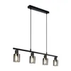 A black linear pendant light with four glass shades, suspended from a black rectangular ceiling mount. Anteprima dell’immagine prodotto