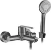A wall-mounted bathtub faucet with a handheld showerhead, shown against a white background. Produktbild-Vorschau