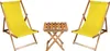 Two yellow deck chairs and a small wooden table are arranged on a white background. Produktbild-Vorschau