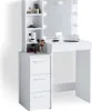 A white vanity table with a mirror and LED lights, featuring shelves and drawers filled with makeup. Anteprima dell’immagine prodotto