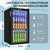 A beverage cooler with various drinks inside, along with temperature recommendations for different beverages. Produktbild-Vorschau