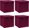 vidaXL Úložné boxy s vekom 4ks Tmavo červená 32x32x32cm Náhľad obrázku produktu 6