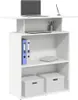 A white reception desk with a laptop and office supplies. Podgląd zdjęcia produktu