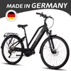 A black SAXXX e-bike is shown against a white background, with a "MADE IN GERMANY" banner and a German flag logo at the top. Produktbild-Vorschau