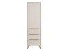 A tall, narrow wardrobe with a patterned door and three drawers, standing on four angled legs. Voir les images du produit
