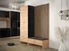 A modern entryway or hallway with a wardrobe and bench set, featuring a kitchen area in the background and a robot vacuum cleaner on the floor. Náhled obrázku produktu