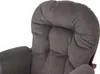 A close-up view of the headrest and armrest of a dark gray corduroy recliner chair. Náhled obrázku produktu