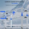 A diagram showing the height adjustment range of a standing desk frame against a mountainous and icy backdrop. Podgląd zdjęcia produktu