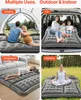 A collage of four images showing an inflatable mattress being used in different settings: camping, in a car, in a living room, and outdoors. Náhled obrázku produktu