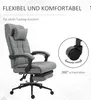 A grey office chair with a footrest is shown in a studio setting with marketing text. Náhled obrázku produktu