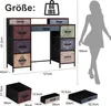 A diagram showing the dimensions of a desk and a silhouette of a person for scale. Produktbild-Vorschau