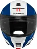 A front view of a blue, white, and red Schuberth C5 Master motorcycle helmet. Podgląd zdjęcia produktu