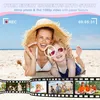 A mother and daughter are lying on a beach, smiling at the camera. A film strip is at the bottom of the image, showing various scenes. Produktbild-Vorschau