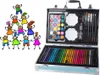A colorful art set for children, presented in an open case, with a playful illustration of children forming a pyramid on the left. Podgląd zdjęcia produktu
