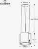 A technical drawing of a Klarstein Skyfall range hood, showing its dimensions and specifications. Produktbild-Vorschau