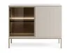 A modern sideboard with a glass door and fluted doors, displayed on a white background. Produktbild-Vorschau