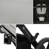 A collage of close-up images showing different parts of a stroller, including fabric texture, harness, a cup holder, and the stroller frame with branding. Voir les images du produit