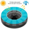A solar-powered fountain with a 12-lobe solar panel, showing the sun and water spray. Produktbild-Vorschau