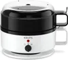 A white and black Krups egg cooker with a clear lid, shown from the front. Voir les images du produit