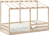 A wooden children's bed frame with a roof structure, shown on a white background. Náhled obrázku produktu