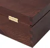 A close-up view of a wooden box, showing its construction and hinge. Produktbild-Vorschau