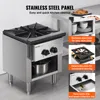 A commercial gas stove with features highlighted by text overlays. Náhled obrázku produktu
