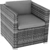 A single rattan armchair with gray cushions, shown from a three-quarter angle against a white background. Produktbild-Vorschau