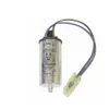 A single electronic capacitor with attached wires, isolated on a white background. Produktbild-Vorschau