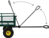 A side view of a green garden cart with yellow wheels, showing the adjustable handle in different positions. Produktbild-Vorschau