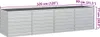 A long, silver, rectangular garden planter box with horizontal paneling, shown from a slightly elevated side angle. Dimensions are indicated with purple lines and text. Produktbild-Vorschau