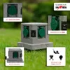 A stone-look outdoor power outlet column with multiple sockets, surrounded by grass. Produktbild-Vorschau