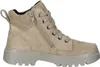 A single beige leather boot with laces and a zipper on a white background. Produktbild-Vorschau