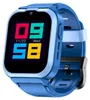 A close-up studio shot of a blue smartwatch with a colorful digital display. Produktbild-Vorschau