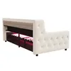 A product shot of a bed frame with integrated storage and lighting. Produktbild-Vorschau