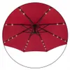 A close-up view of the top of a red patio umbrella with LED lights. Voir les images du produit