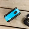 A close-up shot of a blue and black power bank resting on a wooden surface. Produktbild-Vorschau
