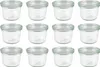 A grid of twelve identical clear glass jars with lids. Anteprima dell’immagine prodotto