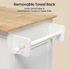 Close-up of a white kitchen cart with a wooden top, highlighting a removable towel rack. Podgląd zdjęcia produktu