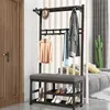 A hallway or entryway with a coat rack, bench, and shoe storage. Produktbild-Vorschau