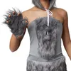 A close-up of a person wearing a grey wolf costume, focusing on the chest and arm. Produktbild-Vorschau