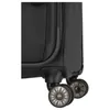 Close-up view of the wheels of a black trolley suitcase. Produktbild-Vorschau