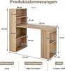 A diagram showing the dimensions of a desk with a bookshelf. Podgląd zdjęcia produktu
