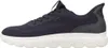 A side view of a navy blue Geox sneaker with a white sole. Voir les images du produit