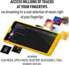 A yellow smartphone displaying a music app interface, surrounded by album art and a small cartoon character. Anteprima dell’immagine prodotto